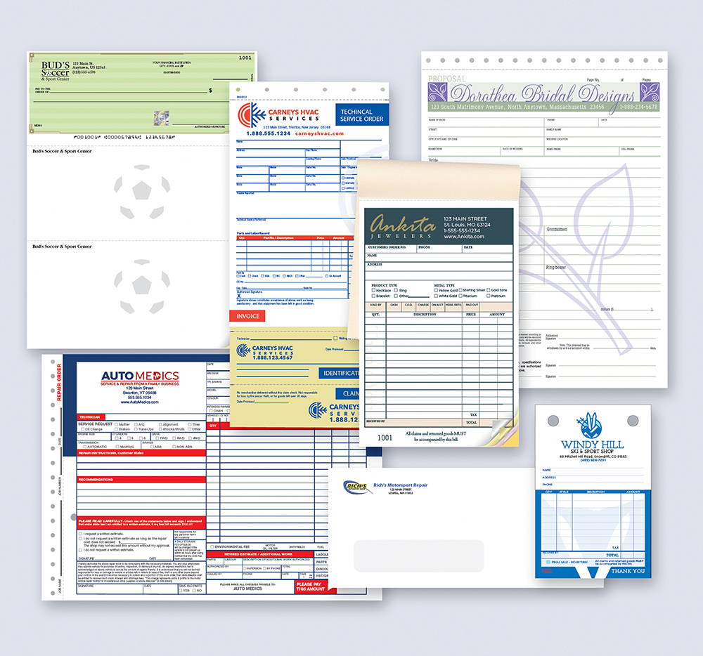 Group of custom Multi-Part NCR Forms available at Maverick Printing in Reno.