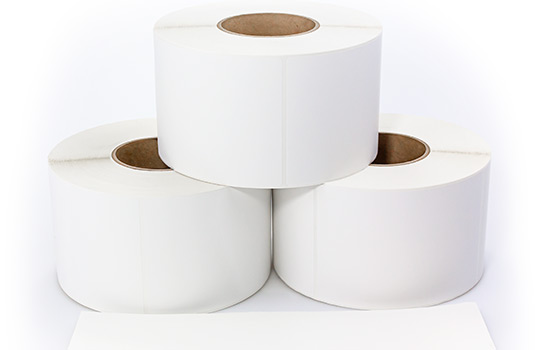 label-products-stock-labels-thermal-labels-blank-rolls-floddcoated-maverick Group of blank, direct thermal labels on rolls.